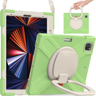 Ovitek za iPad Air 5 / Air 4 10.9 s stojalom, naramnim trakom in držalom za pisalo, odporen na udarce, trislojen, zelen