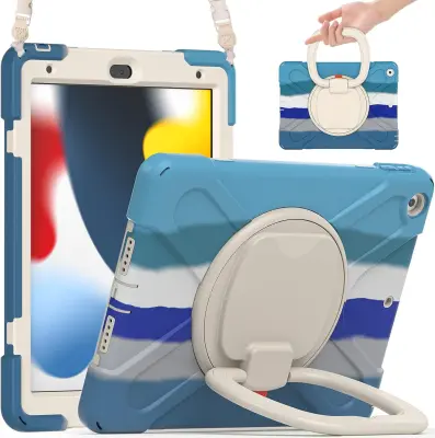 Ovitek za Samsung Galaxy Tab A 8.0" s stojalom, ročajem in naramnim pasom, troslojna zaščita pred udarci, moder