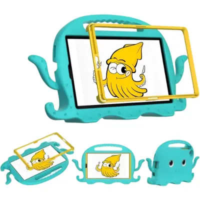 Ovitek za Samsung Galaxy Tab A7 8.7, otroški silikonski etui, modra hobotnica, zaščita proti udarcem s stojalom in ročaji