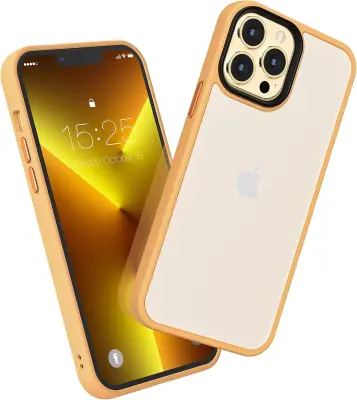 Zaščitni ovitek za iPhone 13 Pro Max, oranžen, matiran in prosojen dizajn, napredna zaščita za zaslon in kamero