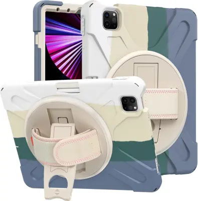 Ovitek za iPad Pro 11 s stojalom, naramnim trakom in držalom za pisalo, trislojna zaščita, barvit, odporen na udarce