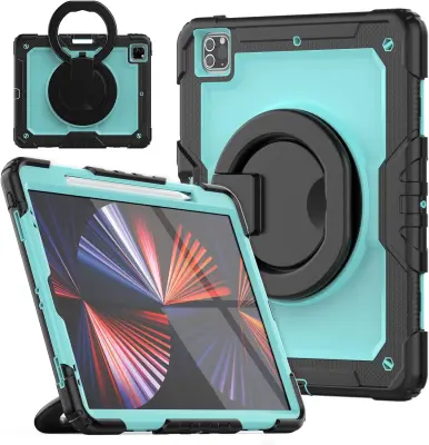 Ovitek za iPad Mini 6 8.3" z vrtljivim stojalom, ročajem in prostorom za pisalo, trislojna zaščita, meta barva