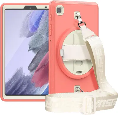 Ovitek za Samsung Galaxy Tab A7 Lite s stojalom, ročajem in naramnim pasom, troslojna zaščita proti udarcem, roza barva