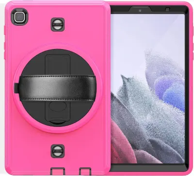 Ovitek za Samsung Galaxy Tab A7 10.4 oklepen z vrtljivim stojalom in ročajem, trislojna zaščita, PC in silikon, roza barva