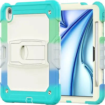 Ovitek za iPad Pro 11 in Air 5/4 s stojalom, naramnim trakom in držalom za pisalo, troslojna zaščita, turkizne barve