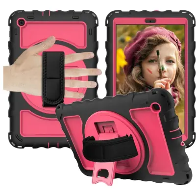 Ovitek za Samsung Galaxy Tab A 8.0" 2019, zaščitna torbica s 360 vrtljivim ročajem in stojalom, silikon, rožnata barva