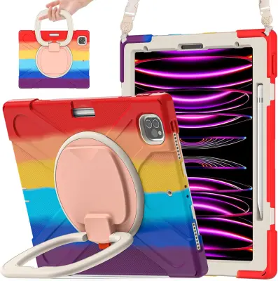 Ovitek za iPad Pro 11 (2021/20/18) s 360° stojalom, držalom za pisalo in naramnim pasom, odporen na udarce, pisan mozaik