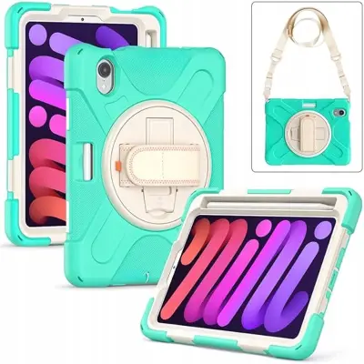 Ovitek za iPad Pro 12.9 5. gen s stojalom, naramnim trakom in držalom za pisalo, odporen na udarce, mentol zelene barve