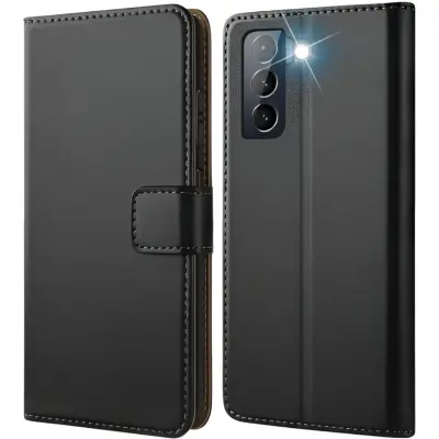 Ovitek za Samsung Galaxy S21 Plus, preklopni, usnjen, s funkcijo denarnice in prostori za kartice, črne barve