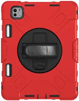 Ovitek za iPad Air 5 / Air 4 10.9 s stojalom 360, ročajem in mestom za pisalo, troslojna zaščita proti udarcem, rdeč