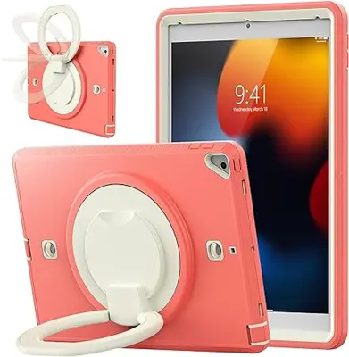 Ovitek za iPad 10.2 (2021/2020/2019) s 360° stojalom, ročajem in naramnim pasom, trislojna zaščita, roza barva