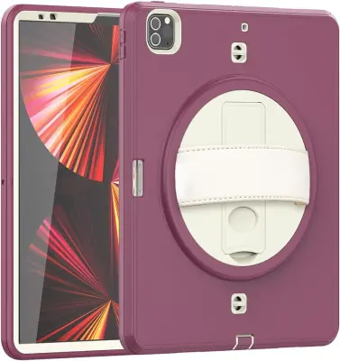 Ovitek za iPad Pro 11 s stojalom, ročajem in naramnim trakom, robustna troslojna zaščita proti udarcem, vijoličen