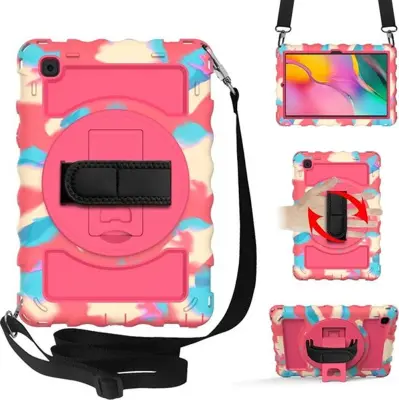 Ovitek za Samsung Galaxy Tab A 8.4 s stojalom, ročajem in naramnim pasom, troslojna zaščita proti udarcem, roza barva