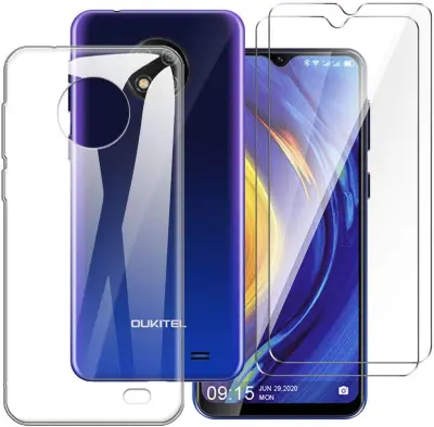 Zaščitni komplet za Oukitel C19 - prozoren silikonski ovitek in 2x kaljeno steklo, TPU etui in zaščita zaslona, 6,49"