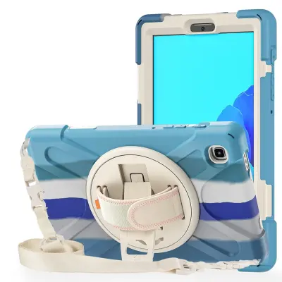 Ovitek za Samsung Galaxy Tab A7 10.4 s stojalom, naramnim pasom in ročajem, trislojna zaščita, odporen na udarce, moder