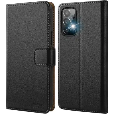 Preklopni etui za Samsung Galaxy A72, usnjena denarnica s prostorom za kartice, funkcijo stojala in magnetom, črne barve