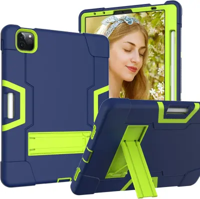 Ovitek za iPad Air 4/5 in Pro 11, oklepljen s stojalom in mestom za pisalo, trpežna troslojna zaščita, mornarsko moder