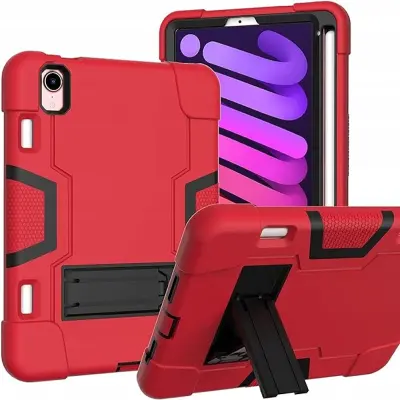 Robusten ovitek za iPad Mini 6 8.3" s stojalom in držalom za pisalo, 3-delna ojačana zaščita, rdeč