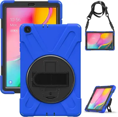 Ovitek za Samsung Galaxy Tab A 8.0, trislojni, zaščitni, s stojalom, ročajem in naramnim pasom, moder, odporen na udarce