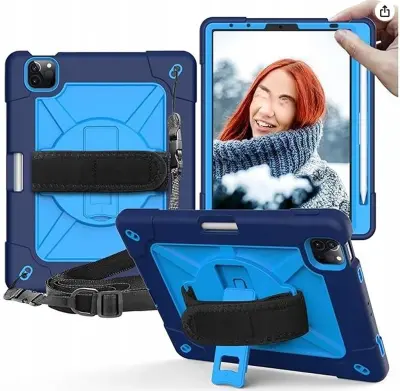 Ovitek za iPad Air 4/5 in Pro 11 s stojalom, naramnim trakom, držalom za pisalo in 360-stopinjskim ročajem, mornarsko moder