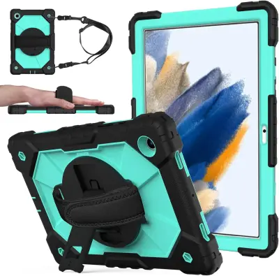 Ovitek za Samsung Galaxy Tab A7 10.4 T500 / T505, zaščitni etui s stojalom, ročajem in naramnim trakom, zelen, trpežen