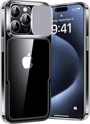 Ovitek za iPhone 15 Pro, Humixx, prozoren, brez rumenenja, magnetna zaščita kamere, ultra odporen zaščitni etui