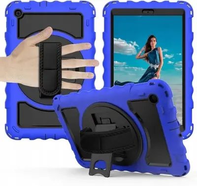 Ovitek za Samsung Galaxy Tab A7 10.4" s stojalom, ročajem in naramnim pasom, trislojna zaščita, moder, odporen na udarce