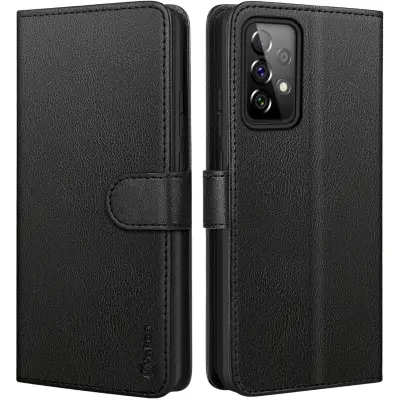 Etui za Samsung Galaxy A72, preklopna torbica iz umetnega usnja, denarnica s prostorom za kartice in stojalom, črn