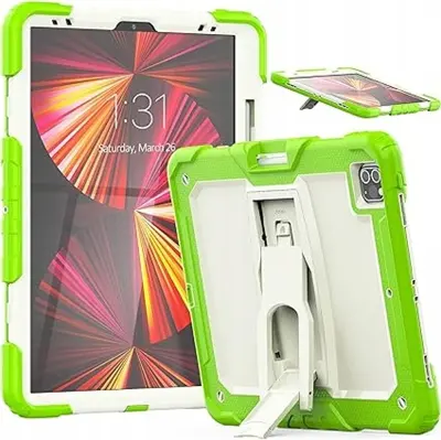 Ovitek za iPad Pro 12,9 s stojalom, naramnim pasom in držalom za pisalo, trislojna zaščita pred udarci, zelene barve