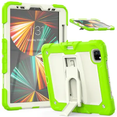 Ovitek za iPad Pro 12.9 5/4/3, zaščitni ovitek s stojalom, držalom za pisalo in naramnim trakom, trislojna zaščita, zelen