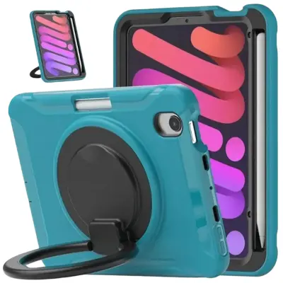 Ovitek za iPad mini 6 s 360° vrtljivim držalom, stojalom in prostorom za Apple Pencil, trpežna zaščita, modre barve