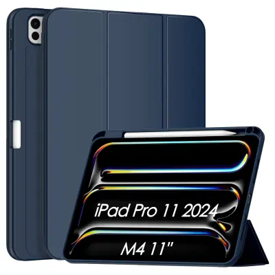 Ovitek za iPad Pro 11" preklopni s funkcijo bujenja in prostorom za Apple Pencil, zaščitni ovitek, mornarsko moder