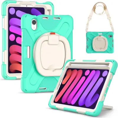 Ovitni ovitek za iPad Pro 11 (2021/20/18) z vrtljivim stojalom, ročajem in mestom za pisalo, odporen na udarce, mentol barva