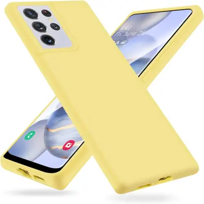 Ovitek za Samsung Galaxy S21 Ultra, rumen, silikonski etui iz tekočega silikona, odporen na praske in prstne odtise