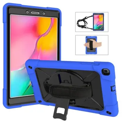 Ovitek za Samsung Galaxy Tab A 8.0" s stojalom, naramnim pasom in vrtljivim ročajem, troslojna zaščita proti udarcem, moder