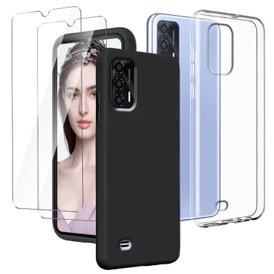 Zaščitni komplet za Oukitel C31, silikonski ovitek prozoren črn in 2x kaljeno steklo, celovita zaščita zaslona in ohišja