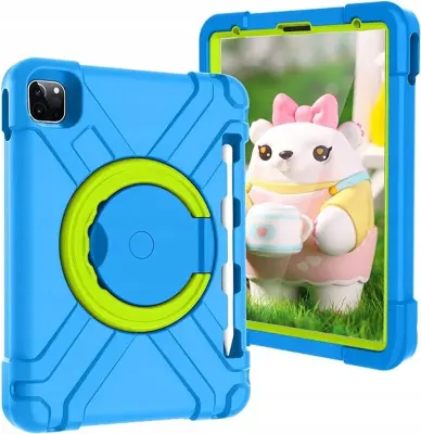 Ovitni ovitek za iPad Air 5 / Air 4 / Pro 11, vrtljivo stojalo 360, držalo za pisalo, trislojna zaščita, moder