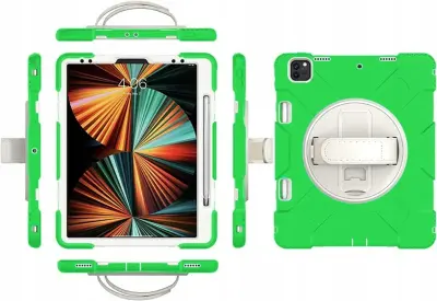 Ovitek za iPad Pro 12.9 5/4/3, vrtljivo stojalo, držalo za pisalo, robustna trislojna zaščita, temno zelene barve