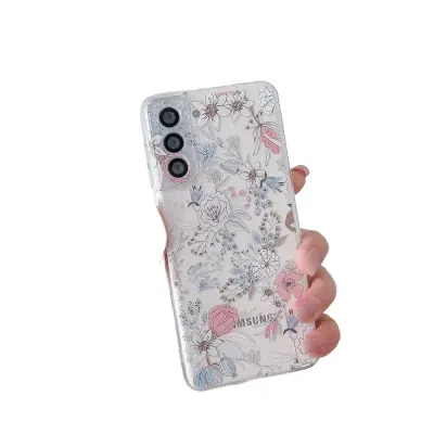 Ovitek za Samsung Galaxy S23 Plus, silikonski, prozoren s cvetličnim motivom, tanek in prilagodljiv etui za zaščito telefona