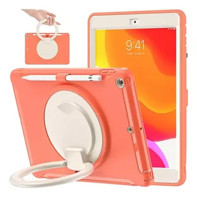 Ovitek za iPad 9 / 8 / 7 10.2 s 360° vrtljivim stojalom, ročajem in mestom za pisalo, odporen na udarce, oranžen