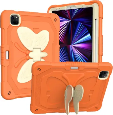 Ovitek za iPad Pro 11 2018/2020/2021, robustna zaščita s stojalom, trpežen polikarbonat in silikon, oranžne barve