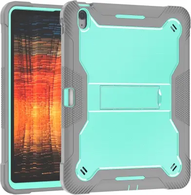 Ovitek za iPad 2/3/4 s stojalom, naramnim pasom in ročajem, troslojna zaščita pred udarci, silikonski, turkizne barve