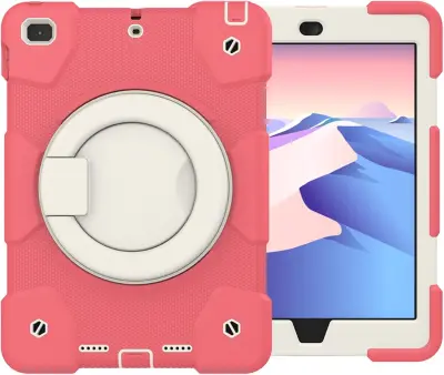 Ovitek za iPad Mini 5 / 4 7.9, odporen na udarce, s stojalom, ročajem in naramnim trakom, trislojna zaščita, roza barva