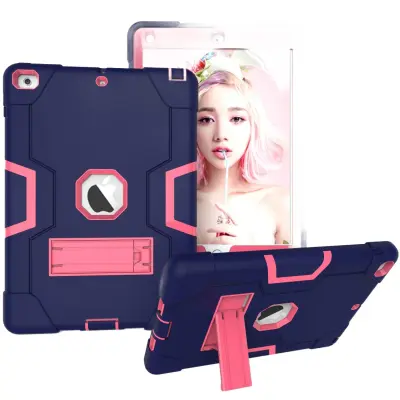 Ovitek za iPad 9.7 2018/2017 (6./5. gen), oklepen s stojalom, trpežna troslojna zaščita, silikonski, temno moder