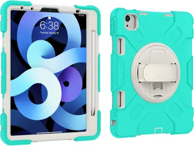 Ovitek za iPad Pro 11 (3/2/1) s 360° vrtljivim stojalom, držalom za pisalo in ročajem, troslojna zaščita, mentol zelena