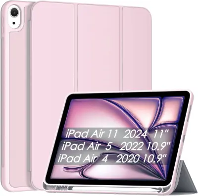 Ovitek za iPad Air 11 2024 / 10.9 (M2/4/5), roza barva, TPU material, držalo za Apple Pencil, Auto Wake funkcija, stojalo