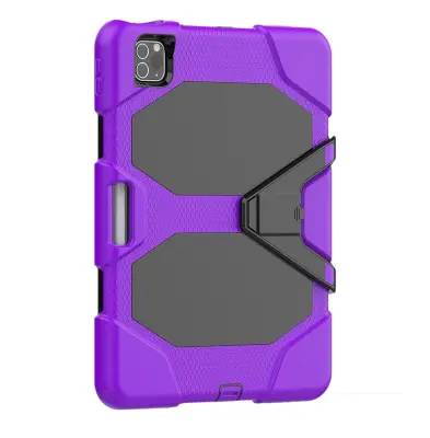 Ovitek za iPad Pro 11 in Air 4/5, oklepen s stojalom in mestom za pisalo, trpežna tridelna zaščita, silikon, vijoličen
