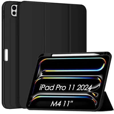 Ovitek za iPad Pro 11" 2024 (M4, 5. gen) s prostorom za pisalo, funkcijo Auto Wake/Sleep in stojalom, TPU zaščita, črn