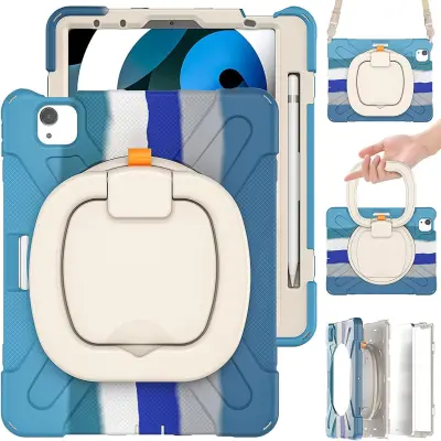 Ovitek za iPad Pro 11" s stojalom, ročajem in naramnim trakom, trislojna zaščita proti udarcem, prostor za pisalo, moder