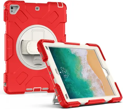 Ovitek za iPad 10.2 (2021/2020/2019), oklepljen s 360° vrtljivim stojalom, ročajem in zaščito pred udarci, rdeč